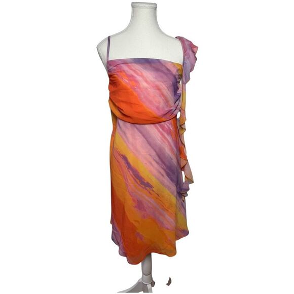 Cider Dress Women L-XL Curve and Plus Orange Ombre Ruffle Mini Y2K Spring Party - Picture 1 of 6